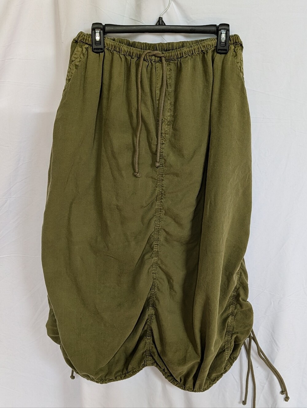 Free People Olive Ruched Drawstring Midi Skirt